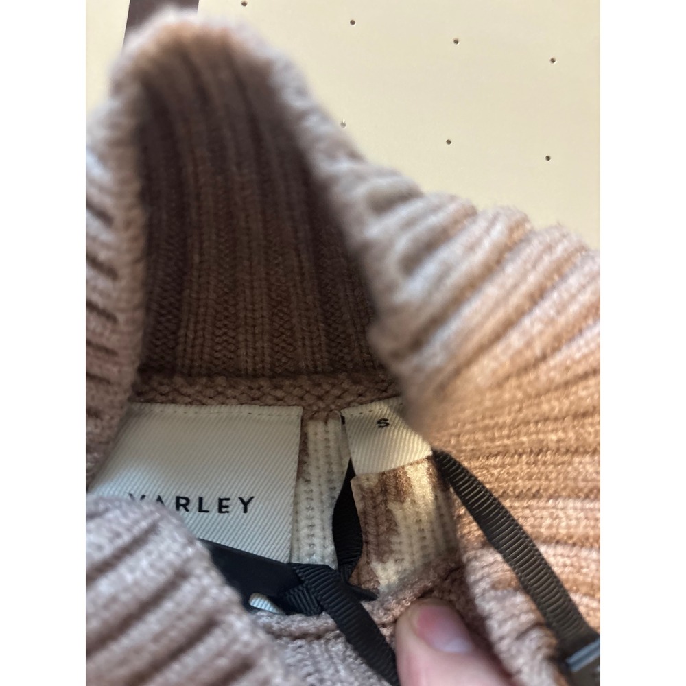 Varley Marcie Fairisle Yoke Knit Sweater Mushroom Brown White Mock Neck S NWT - Picture 4 of 6
